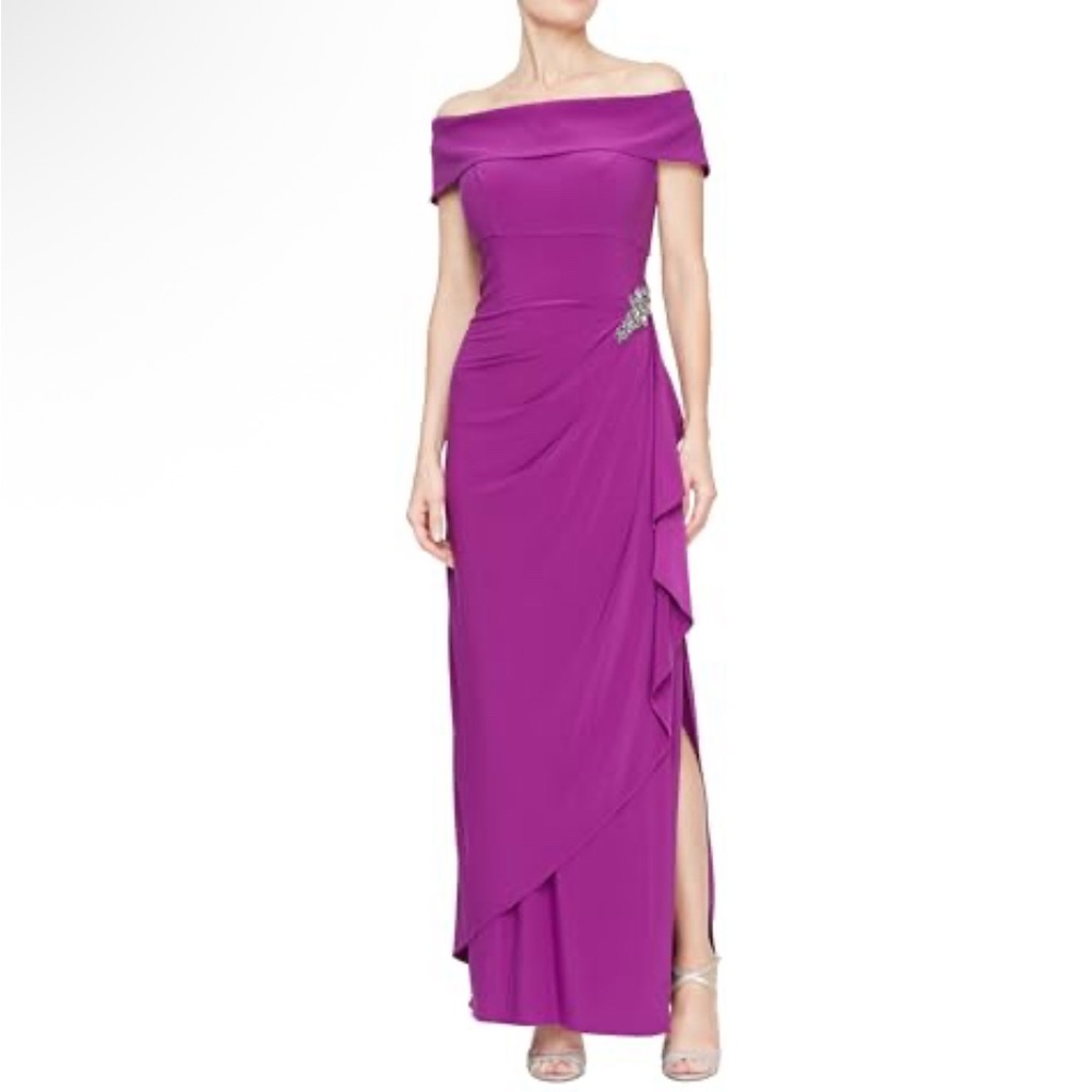 Elegant Purple Off-Shoulder Evening Gown